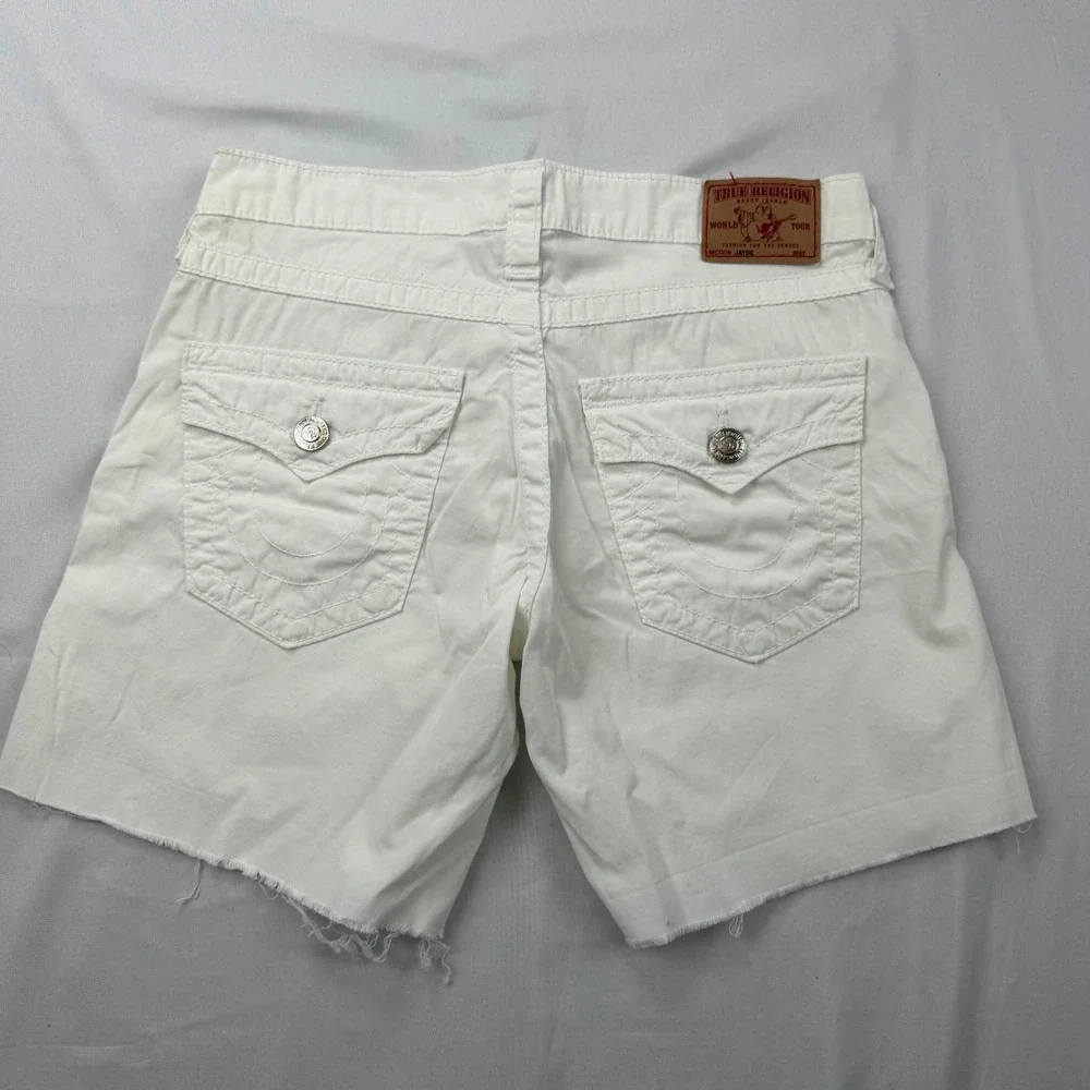 True Religion Jayde Shorts Women 25 White Cut Off Denim Frayed Hem Stretch
